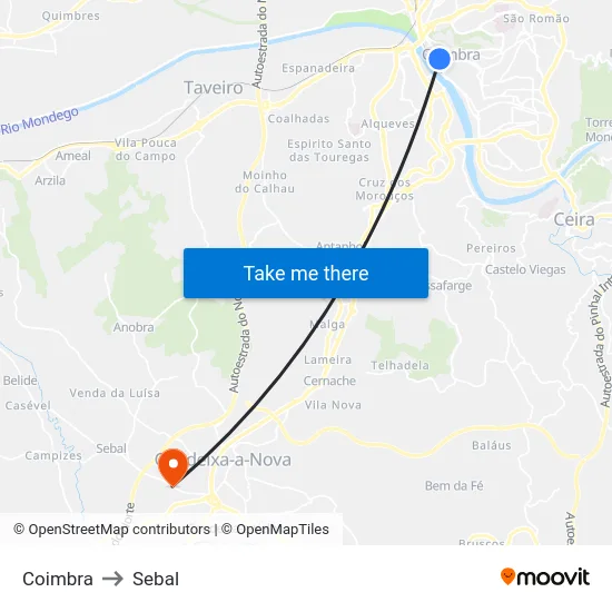 Coimbra to Sebal map