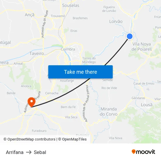 Arrifana to Sebal map