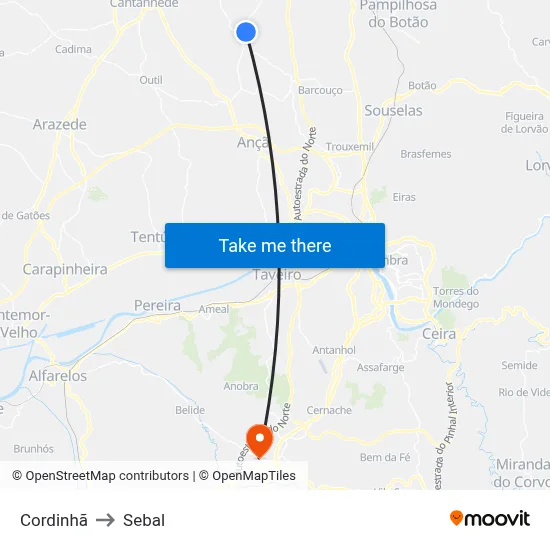 Cordinhã to Sebal map