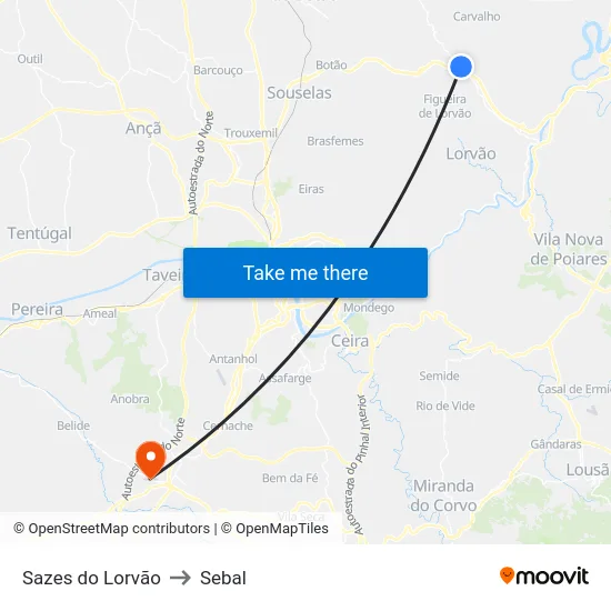 Sazes do Lorvão to Sebal map