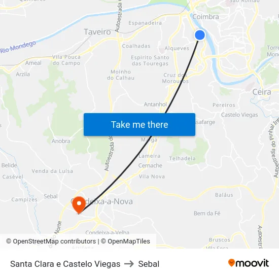 Santa Clara e Castelo Viegas to Sebal map