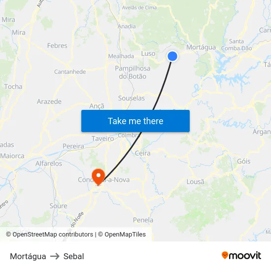 Mortágua to Sebal map