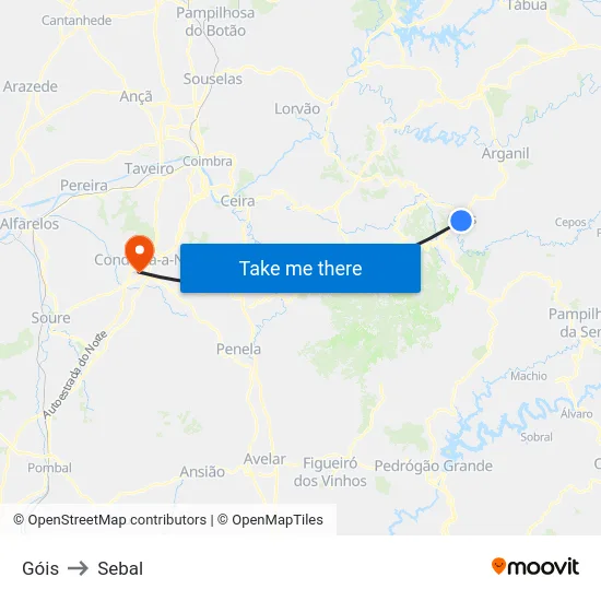 Góis to Sebal map