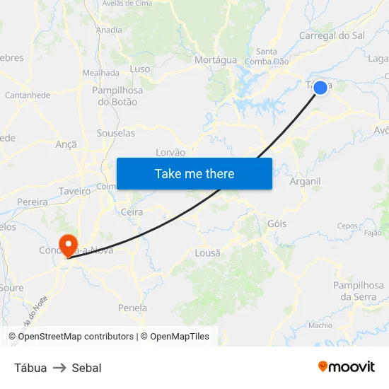 Tábua to Sebal map