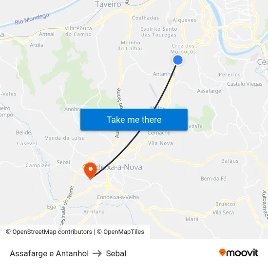 Assafarge e Antanhol to Sebal map