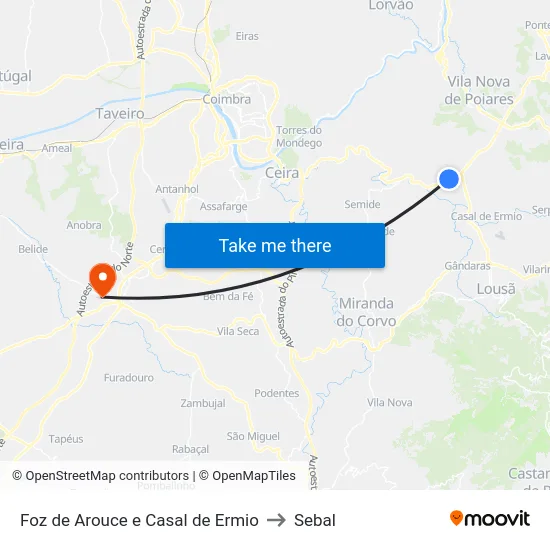 Foz de Arouce e Casal de Ermio to Sebal map