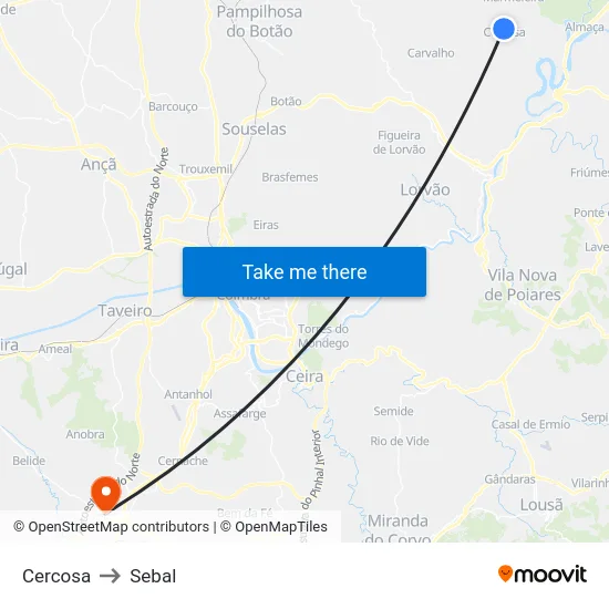 Cercosa to Sebal map