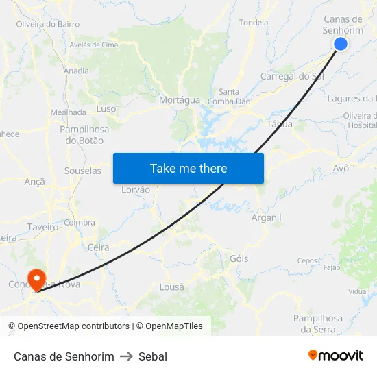 Canas de Senhorim to Sebal map