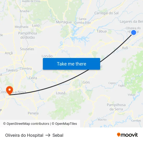 Oliveira do Hospital to Sebal map