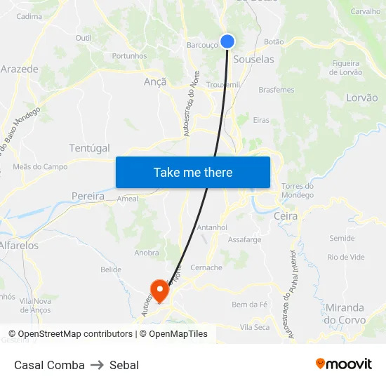 Casal Comba to Sebal map