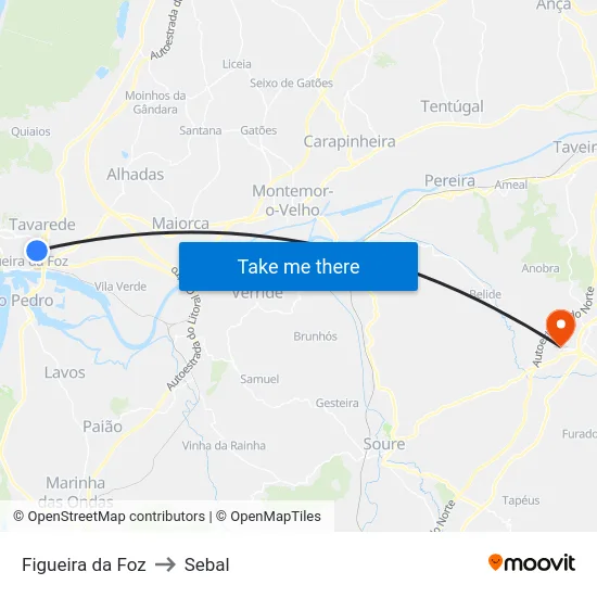 Figueira da Foz to Sebal map