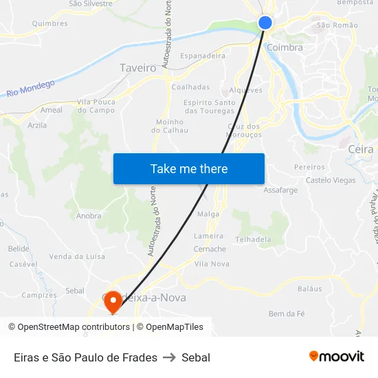 Eiras e São Paulo de Frades to Sebal map