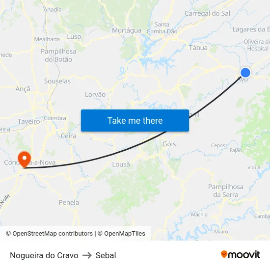 Nogueira do Cravo to Sebal map