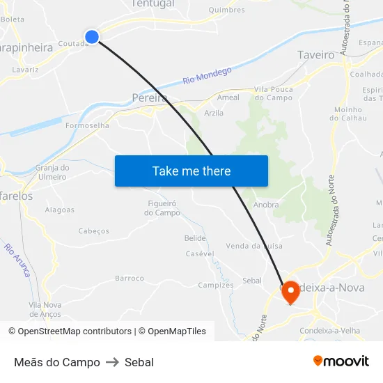 Meãs do Campo to Sebal map