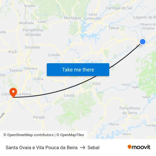 Santa Ovaia e Vila Pouca da Beira to Sebal map