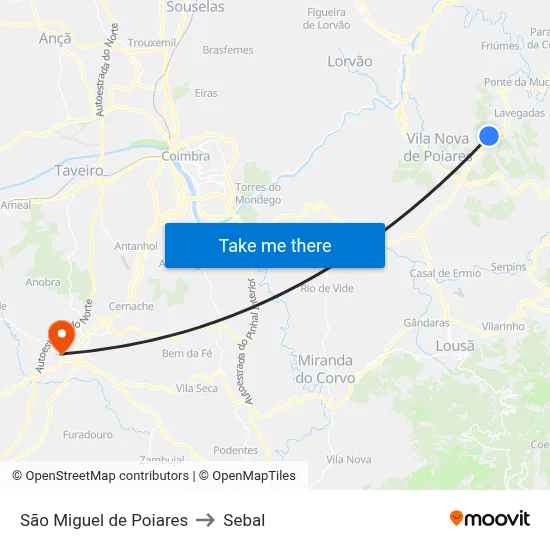 São Miguel de Poiares to Sebal map