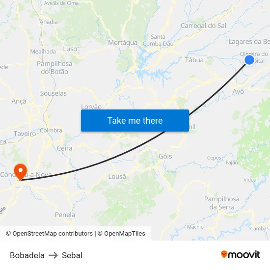 Bobadela to Sebal map