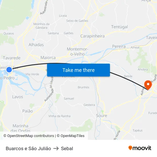 Buarcos e São Julião to Sebal map