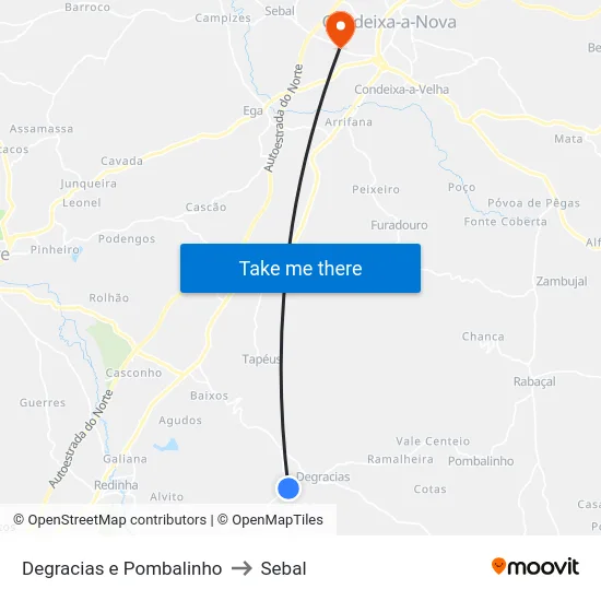 Degracias e Pombalinho to Sebal map