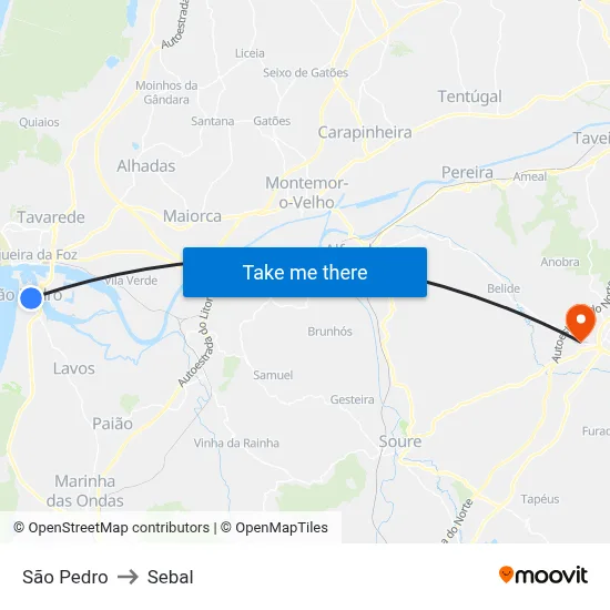 São Pedro to Sebal map