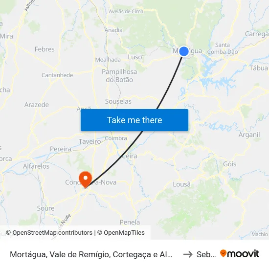 Mortágua, Vale de Remígio, Cortegaça e Almaça to Sebal map