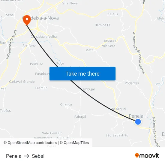 Penela to Sebal map