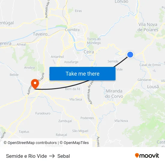 Semide e Rio Vide to Sebal map