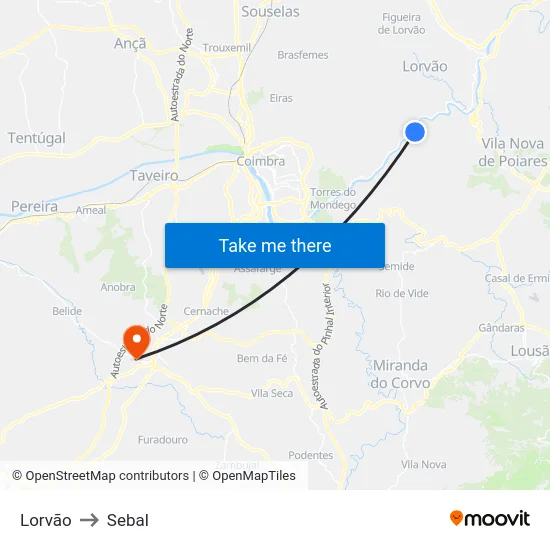 Lorvão to Sebal map