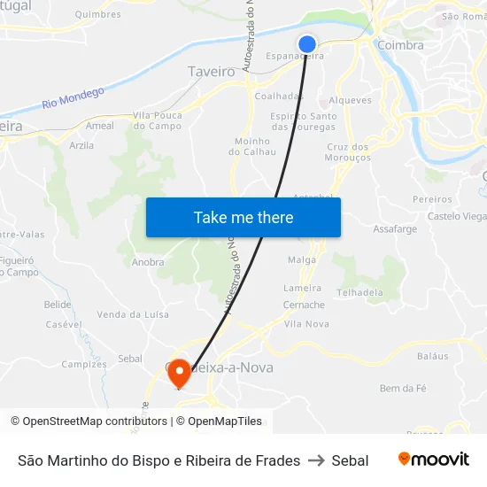 São Martinho do Bispo e Ribeira de Frades to Sebal map