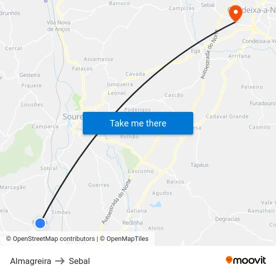 Almagreira to Sebal map
