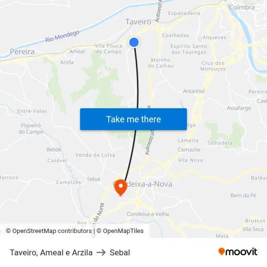 Taveiro, Ameal e Arzila to Sebal map