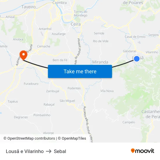 Lousã e Vilarinho to Sebal map