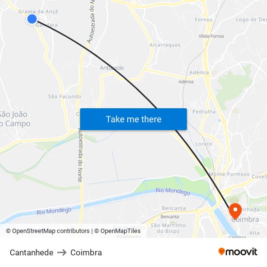 Cantanhede to Coimbra map