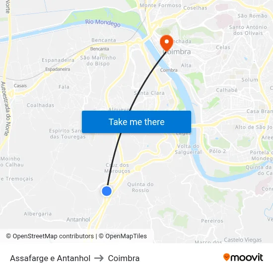 Assafarge e Antanhol to Coimbra map