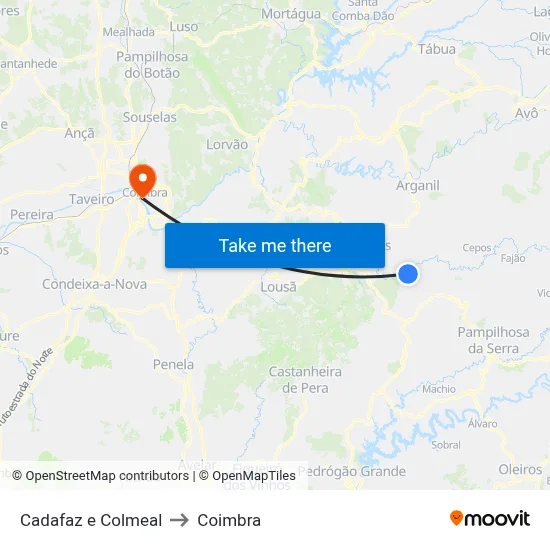 Cadafaz e Colmeal to Coimbra map