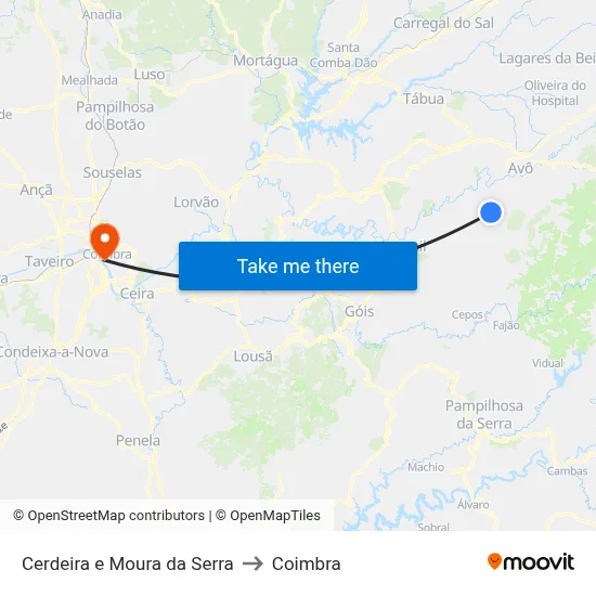 Cerdeira e Moura da Serra to Coimbra map