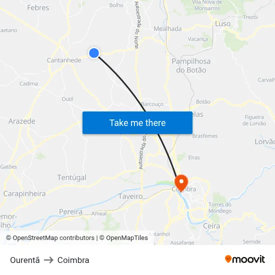 Ourentã to Coimbra map