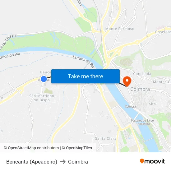 Bencanta (Apeadeiro) to Coimbra map