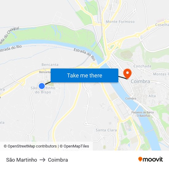São Martinho to Coimbra map