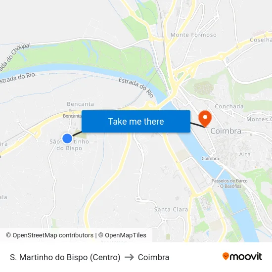 S. Martinho do Bispo (Centro) to Coimbra map