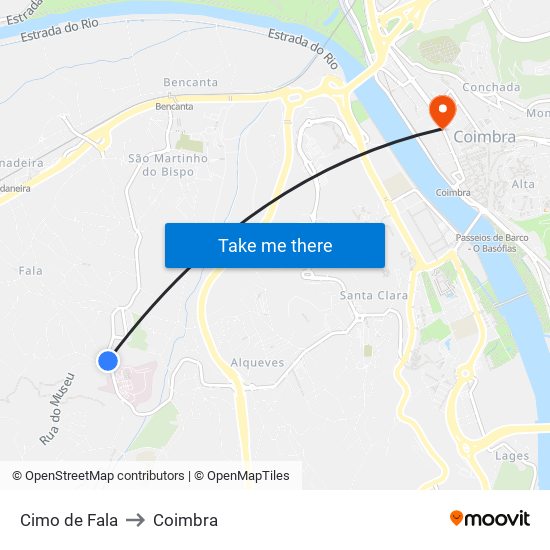 Cimo de Fala to Coimbra map