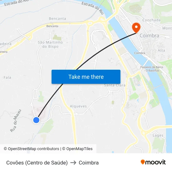 Covões (Centro de Saúde) to Coimbra map