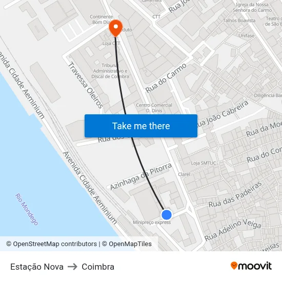 Estação Nova to Coimbra map