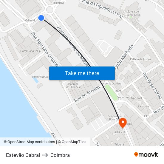 Estevão Cabral to Coimbra map