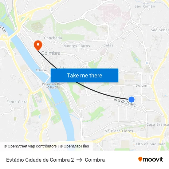 Estádio Cidade de Coimbra (Praça 25 de Abril) to Coimbra map
