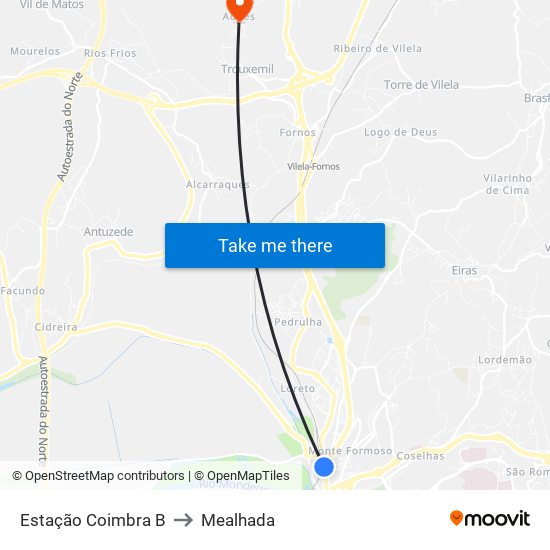 Estação Coimbra B to Mealhada map