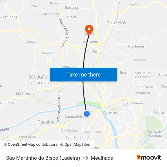 São Martinho do Bispo (Ladeira) to Mealhada map