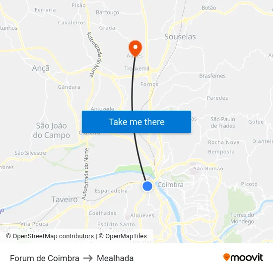 Planalto de Santa Clara (Centro Comercial) to Mealhada map