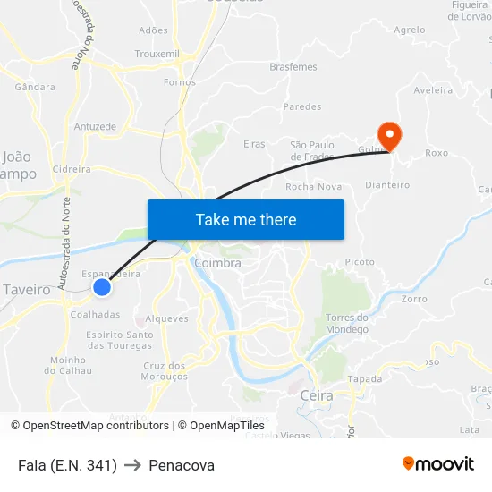 Fala (E.N. 341) to Penacova map