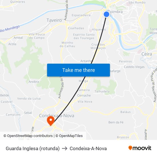 Guarda Inglesa (rotunda) to Condeixa-A-Nova map